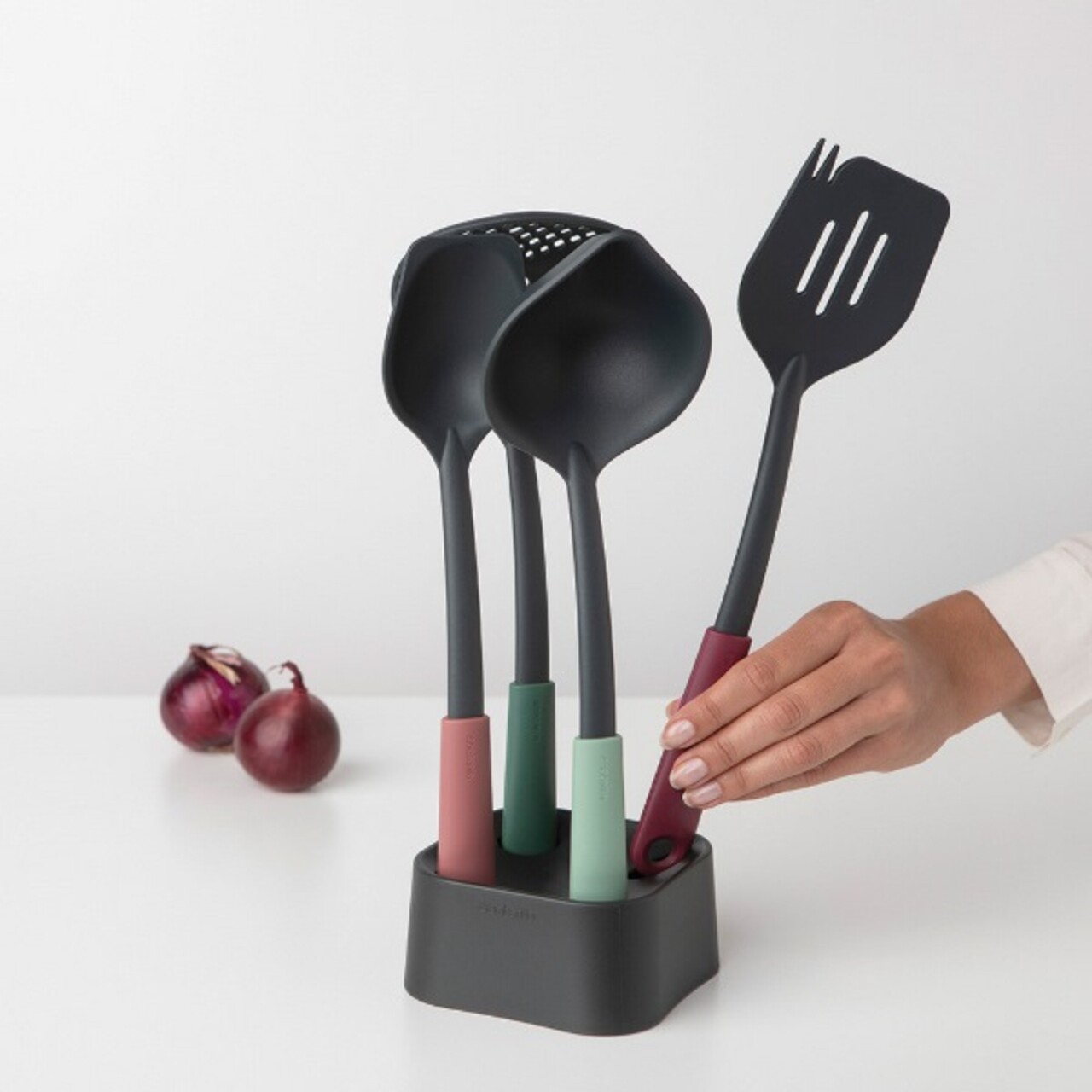 Set 4 ustensile de bucatarie + suport, Brabantia, Tasty+, 11.6x11.6x33 cm, plastic, multicolor - imagine 7